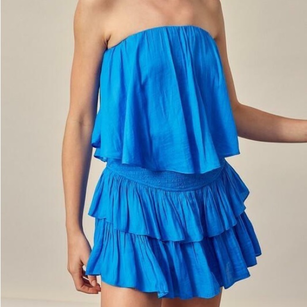 Monaco Paradise Blue Strapless Romper